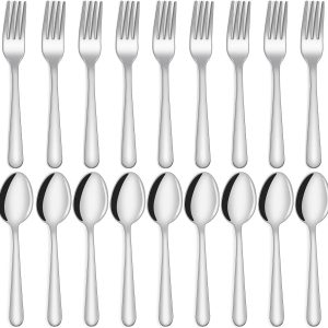 24-piece Forks and Spoons Silverware Set, Unokit Food Grade Stainless Steel Flatware Cutlery Set for Home, Kitchen and Restaurant, 12 Dinner Forks and 12 Dinner Spoons, Mirror Polished&Dishwasher Safe