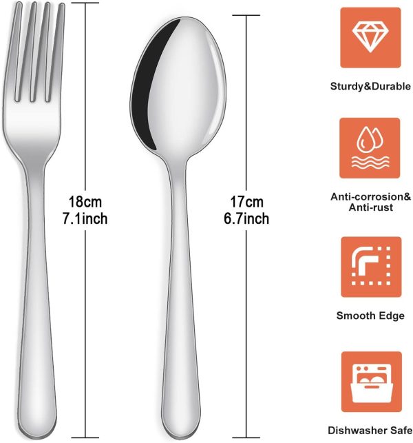 24-piece Forks and Spoons Silverware Set, Unokit Food Grade Stainless Steel Flatware Cutlery Set for Home, Kitchen and Restaurant, 12 Dinner Forks and 12 Dinner Spoons, Mirror Polished&Dishwasher Safe - Image 2