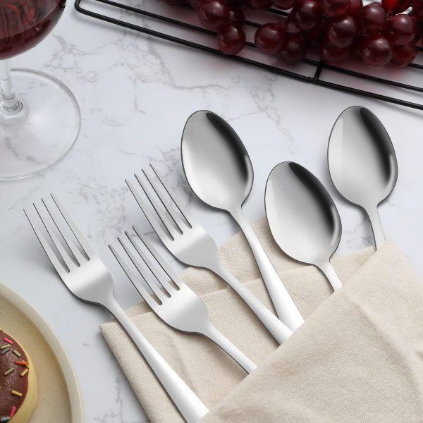 24-piece Forks and Spoons Silverware Set, Unokit Food Grade Stainless Steel Flatware Cutlery Set for Home, Kitchen and Restaurant, 12 Dinner Forks and 12 Dinner Spoons, Mirror Polished&Dishwasher Safe - Image 3