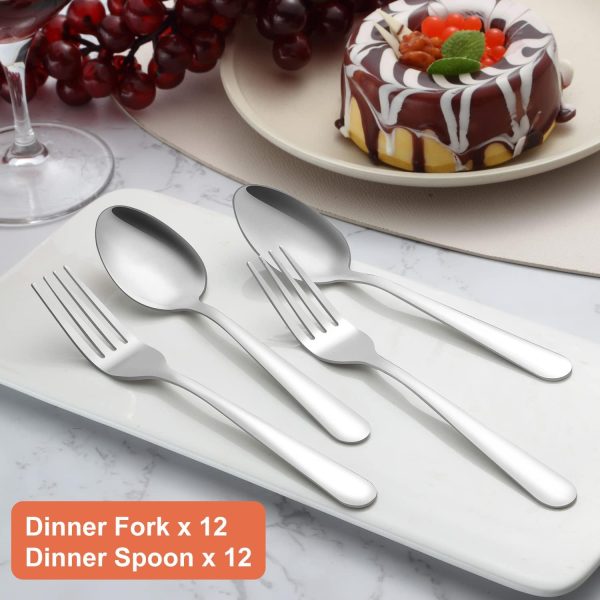 24-piece Forks and Spoons Silverware Set, Unokit Food Grade Stainless Steel Flatware Cutlery Set for Home, Kitchen and Restaurant, 12 Dinner Forks and 12 Dinner Spoons, Mirror Polished&Dishwasher Safe - Image 5