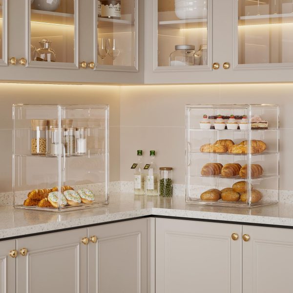 4-Tier Pastry Display Case,Large Bread Box for Kitchen Countertop, Adjustable Bread Storage Container, Bakery Display for Bread, Cookies, and Donuts, Size 15.5 * 11.4 * 9.8 Inch - Image 3