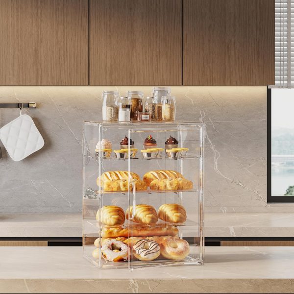 4-Tier Pastry Display Case,Large Bread Box for Kitchen Countertop, Adjustable Bread Storage Container, Bakery Display for Bread, Cookies, and Donuts, Size 15.5 * 11.4 * 9.8 Inch - Image 4