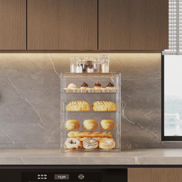 4-Tier Pastry Display Case,Large Bread Box for Kitchen Countertop, Adjustable Bread Storage Container, Bakery Display for Bread, Cookies, and Donuts, Size 15.5 * 11.4 * 9.8 Inch - Image 5