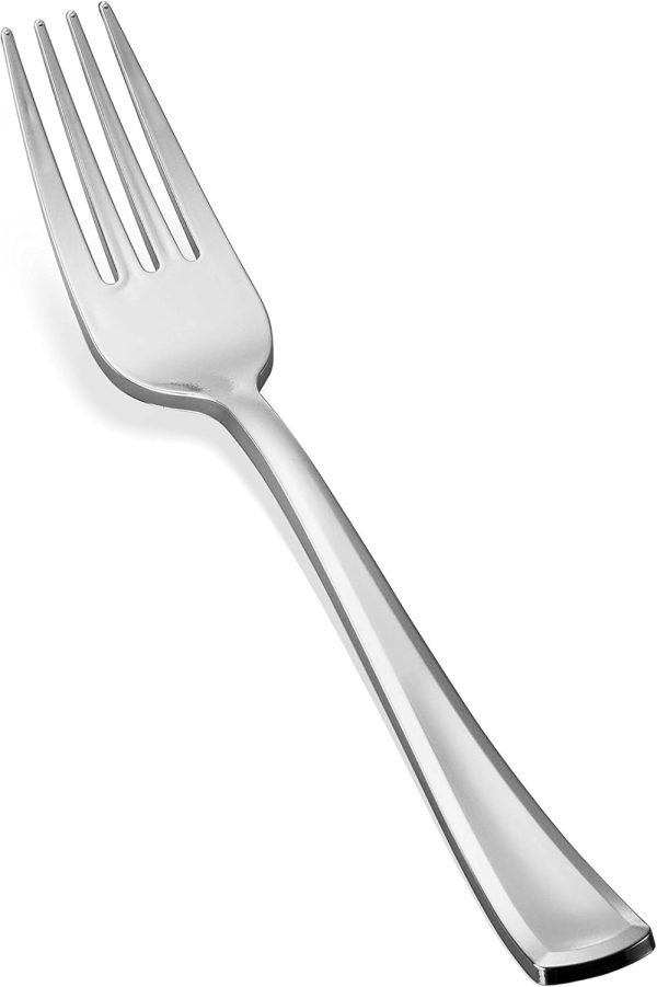 400 Plastic Silver Cutlery Set - Disposable Silverware Set - Flatware Set - 200 Forks - 100 Spoons - 100 Knives - Heavy Duty - Party Bulk - Image 2