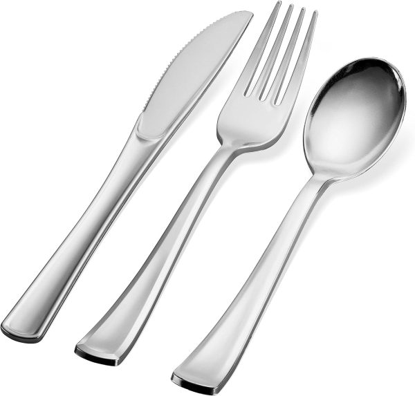 400 Plastic Silver Cutlery Set - Disposable Silverware Set - Flatware Set - 200 Forks - 100 Spoons - 100 Knives - Heavy Duty - Party Bulk - Image 6