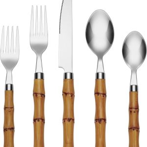 Bamboo Plastic 20 Piece Flatware Set