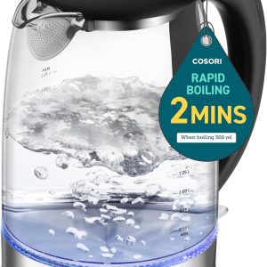 Cosori Electric Kettle, No Plastic Filter & Spout, Stainless Steel Inner Lid, Tea Kettle & Hot Water Boiler For Coffee & Tea, Water Heater & Teapot, Automatic Shut Off, Black, 1.7L/1500W
