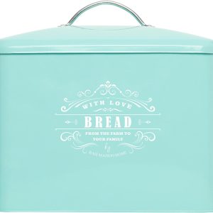 Extra Large Teal Farmhouse Bread Box for Kitchen Countertop - Breadbox Holder Fits 2+ Loaves - Bread Storage Container Bin - Rustic Bread Keeper Vintage Metal Kitchen Decor for Counter(Bread Box)