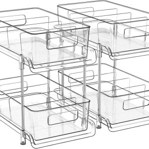 HIHEGD 2 Tier Bathroom Storage Organizer with Dividers, Clear Under Sink Organizers and Storage Pull Out Cabinet Organizer for Bathroom Kitchen Pantry Storage, Medicine Cabinet Organizer