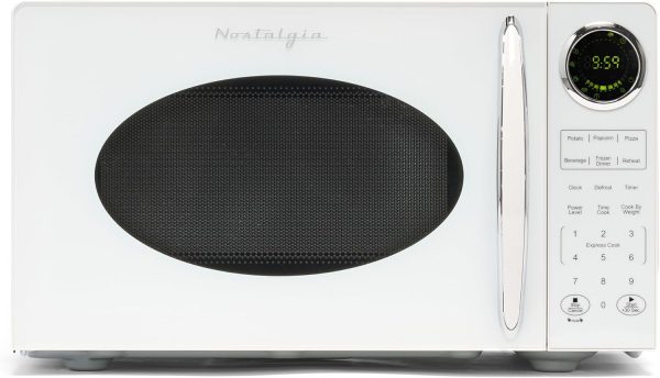 Nostalgia Modern Retro Countertop Microwave Oven - 900-Watt - 0.9 cu ft - 12 Pre-Programmed Cooking Settings - Digital Clock - Kitchen Appliances - White