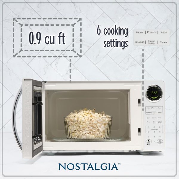 Nostalgia Modern Retro Countertop Microwave Oven - 900-Watt - 0.9 cu ft - 12 Pre-Programmed Cooking Settings - Digital Clock - Kitchen Appliances - White - Image 2
