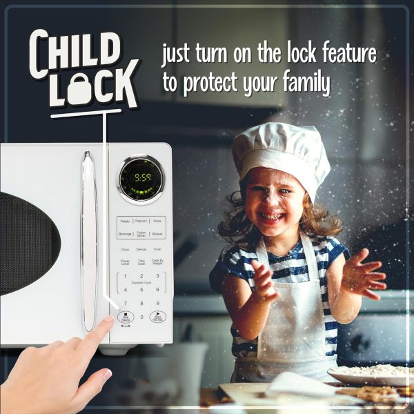 Nostalgia Modern Retro Countertop Microwave Oven - 900-Watt - 0.9 cu ft - 12 Pre-Programmed Cooking Settings - Digital Clock - Kitchen Appliances - White - Image 4