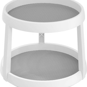 Simple Houseware 2-Tier 10-Inch Turntable Lazy Susan Spice Organizer, White/Gray