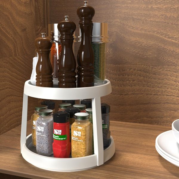 Simple Houseware 2-Tier 10-Inch Turntable Lazy Susan Spice Organizer, White/Gray - Image 3