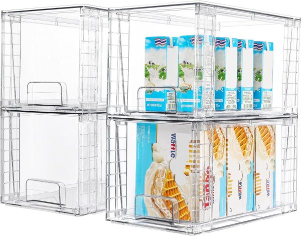 Vtopmart 4Pack Large Stackable Kitchen Pantry Storage Drawers, Clear Organizer Bins with Handles, Acrylic Drawer Organizers for Kitchen Pantry, Bathroom Undersink, Cabinet Organization and Storage