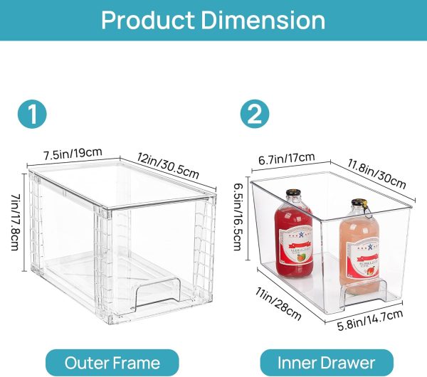 Vtopmart 4Pack Large Stackable Kitchen Pantry Storage Drawers, Clear Organizer Bins with Handles, Acrylic Drawer Organizers for Kitchen Pantry, Bathroom Undersink, Cabinet Organization and Storage - Image 2