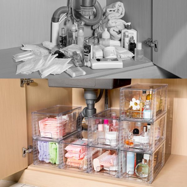 Vtopmart 4Pack Large Stackable Kitchen Pantry Storage Drawers, Clear Organizer Bins with Handles, Acrylic Drawer Organizers for Kitchen Pantry, Bathroom Undersink, Cabinet Organization and Storage - Image 6